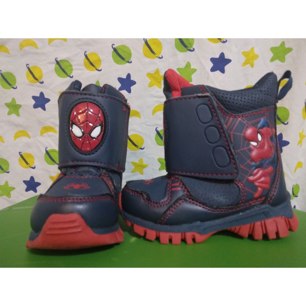 Marvel Toddler Size 6 Spiderman Light up Boots Velcro Strap